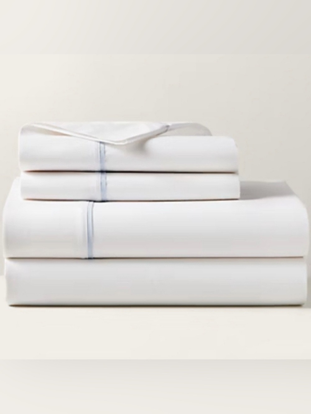 Ralph Lauren White percale organic cotton flat sheet light Blue Trim